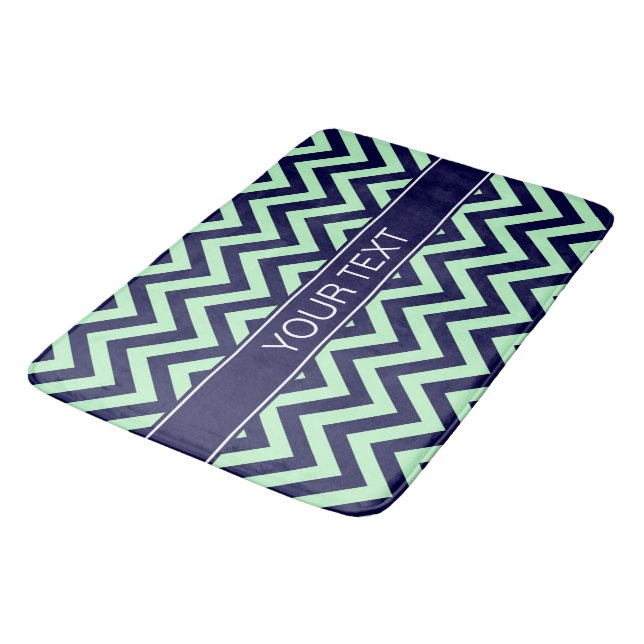 Mint Navy LG Chevron Navy Blue Namn Monogram Badrumsmatta (Vinklad)