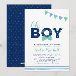 Mint & Navy | Modern Typografi Boy Shower Inbjudningar