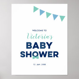 Mint & Navy | Modern välkomstskylt för baby shower Poster