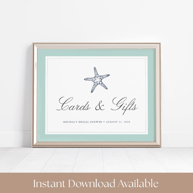 Mint & Navy Starfish Cards & Gifts Sign Poster (Skapare uppladdad)