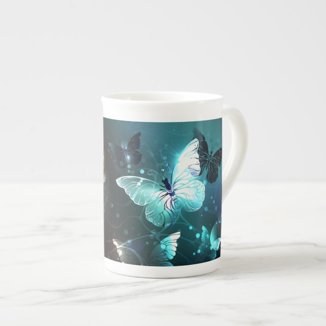 Mint Night Butterflies Benporslin Mugg (Framsida höger)