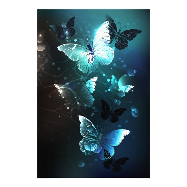 Mint Night Butterflies Fototryck (Framsidan)