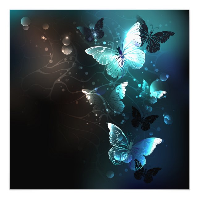 Mint Night Butterflies Fototryck (Framsidan)