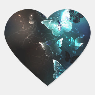 Mint Night Butterflies Hjärtformat Klistermärke