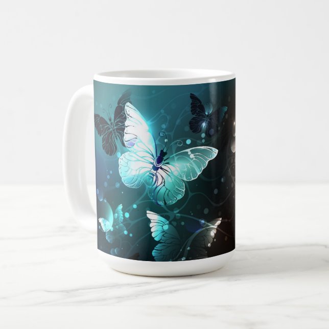 Mint Night Butterflies Kaffemugg (Framsida vänster)
