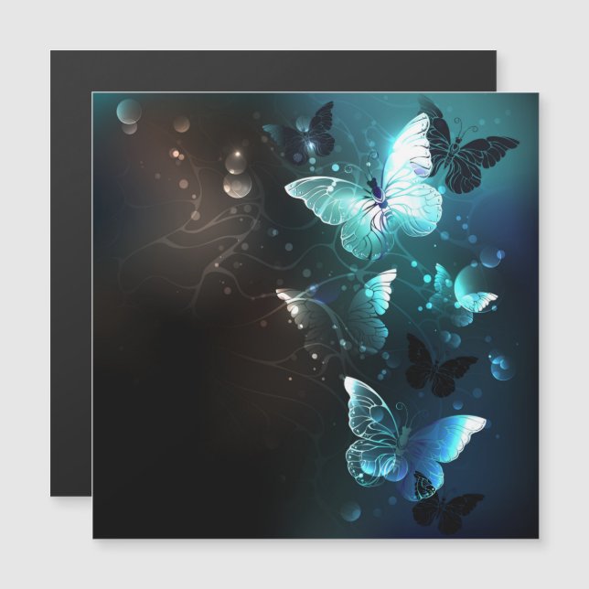 Mint Night Butterflies Magnetisk Inbjudningskort (Fram/baksida)