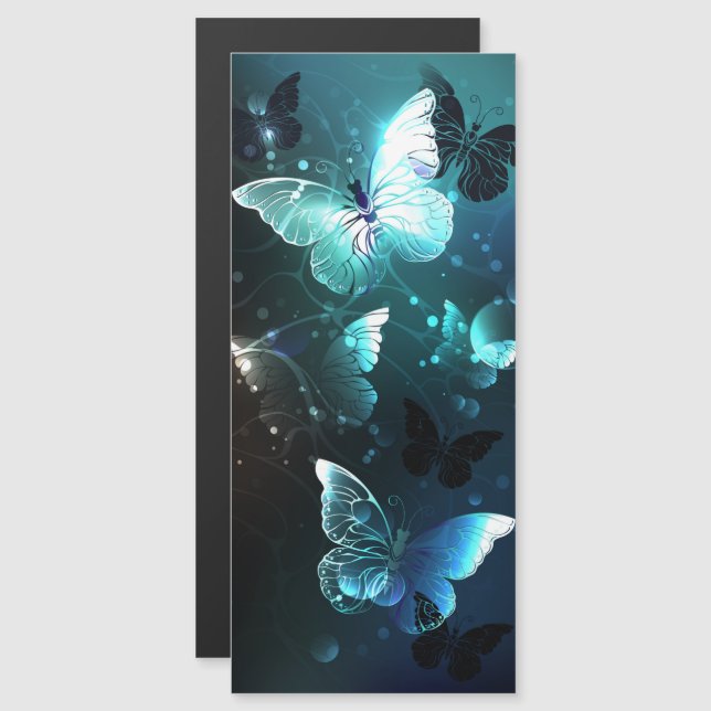 Mint Night Butterflies Magnetisk Inbjudningskort (Fram/baksida)