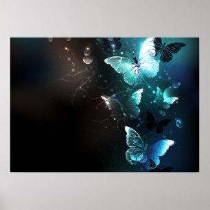 Mint Night Butterflies Poster