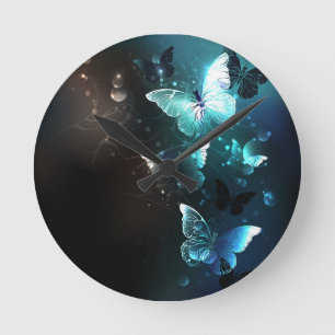 Mint Night Butterflies Rund Klocka