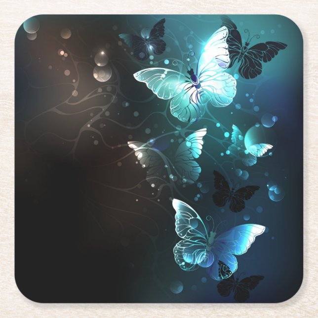 Mint Night Butterflies Underlägg Papper Kvadrat (Framsidan)