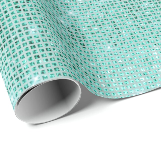 Mint Ocean Beach Aqua Sparkly Diamond Metallic Presentpapper (Rullad Hörn)