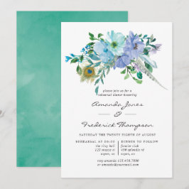 Mint- och blå boho-blommig repetitionsmiddag inbjudningar