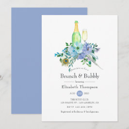 Mint och blå boho bröllopsbrunch och bubblig brudf inbjudningar