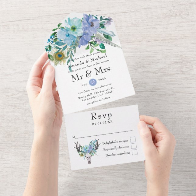 Mint och Blue Boho Blommigt Bröllop (Tearaway)