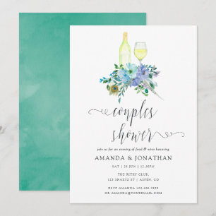 Mint och Blue Boho Vin Tasting Par Shower Inbjudningar