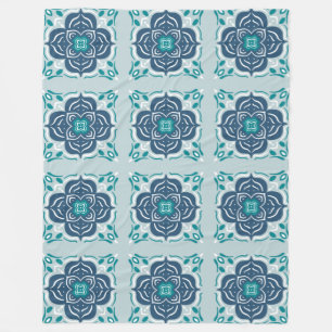 Mint och Blue Mandala Tile Geometric Mönster Boho Fleecefilt