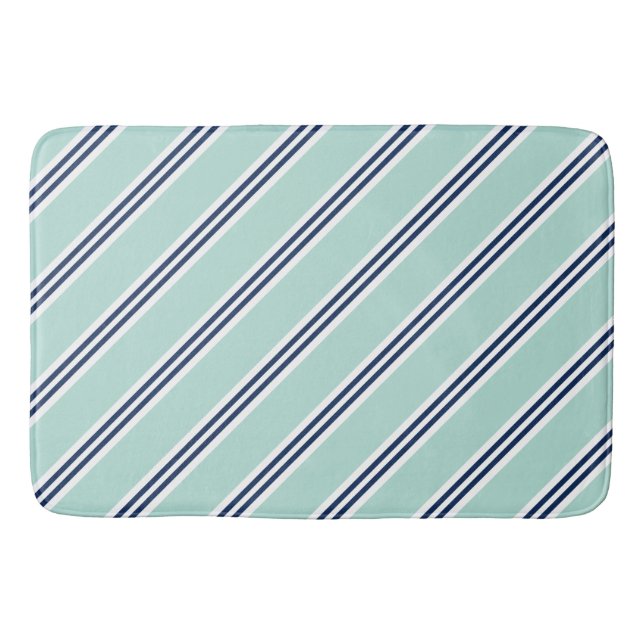 Mint och Blue Preppy Rand Mönster Badrumsmatta (Framsidan)