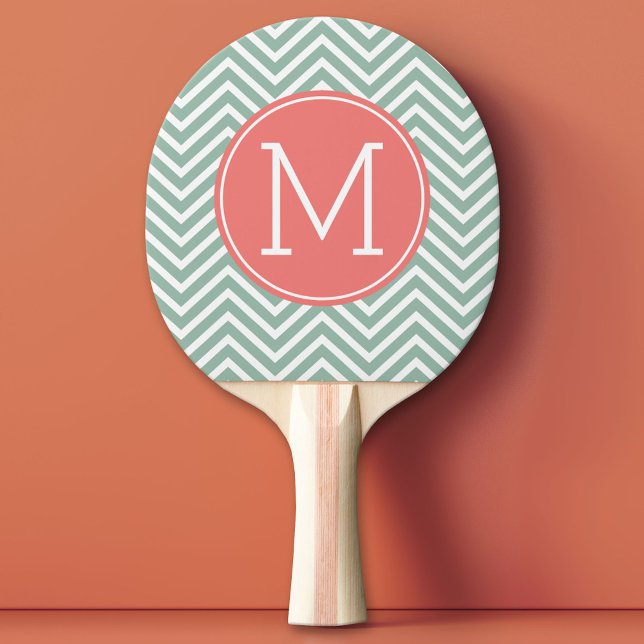 Mint och Coral Chevrons med Anpassningsbar Monogra Pingisracket (Custom Ping Pong Paddle)