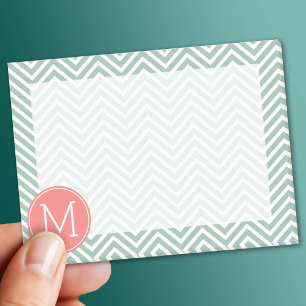 Mint och Coral Chevrons med Anpassningsbar Monogra Post-it Block