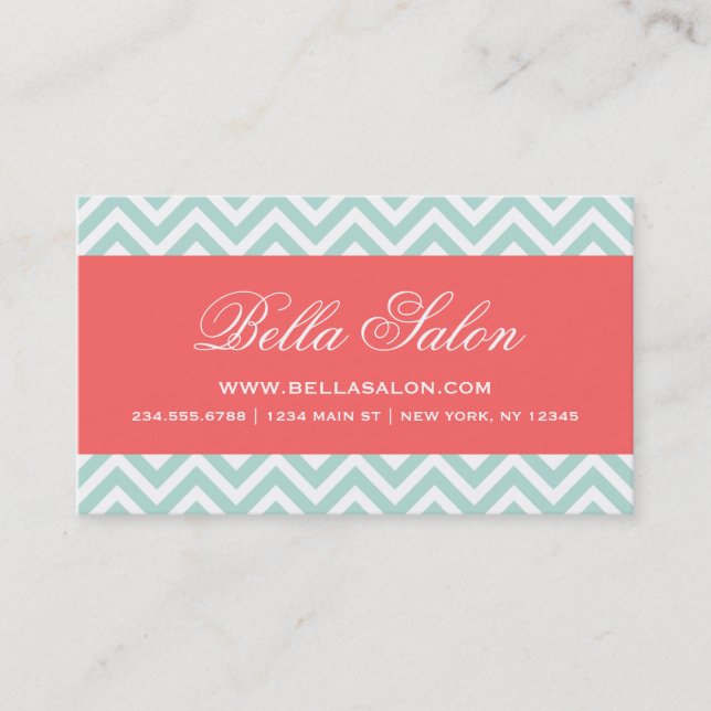 Mint och Coral Modern Chevron Rand Visitkort (Framsida)