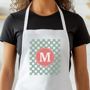 Mint och Coral Polka dots med Anpassningsbar Monog Förkläde