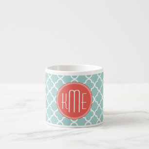 Mint och Coral Quatrefoil med Anpassningsbar Monog Espressomugg