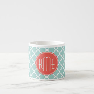 Mint och Coral Quatrefoil med Anpassningsbar Monog Espressomugg