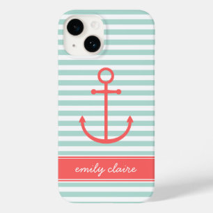 Mint och Coral Rand Anchor Monogram