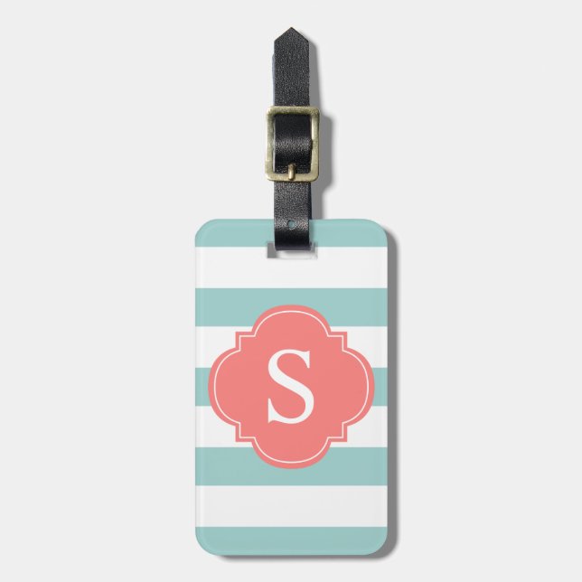 Mint och Coral Rand Monogram Bagagebricka (Vertikal Framsida)