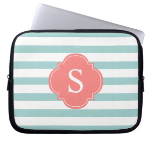 Mint och Coral Rand Monogram Laptop Fodral