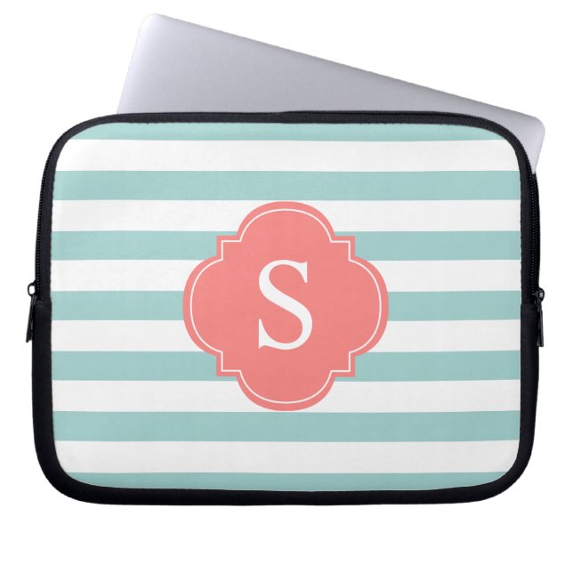 Mint och Coral Rand Monogram Laptop Fodral (Framsidan)