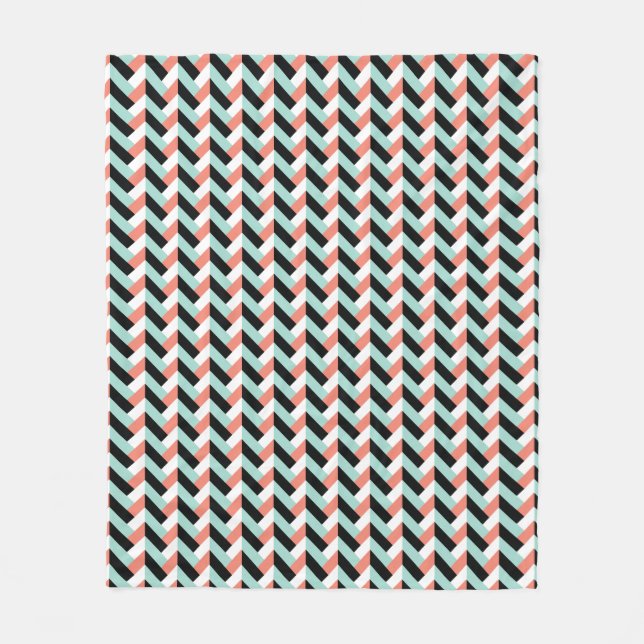 Mint och Coral Weave Mönster Fleece Blanket (Framsidan)