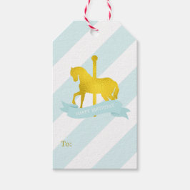 Mint och Faux Gold Foil Carousel Horse Presentetikett