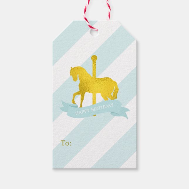 Mint och Faux Gold Foil Carousel Horse Presentetikett (Framsidan)