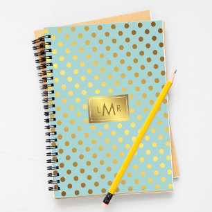 Mint och Faux Gold Foil Polka dots Monogrammed Anteckningsbok Med Spiral