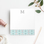 Mint och Grått Geometric Tribal Mönster Monogram Anteckningsblock<br><div class="desc">Gör dina dagliga anteckningar och uppgifter tillgängliga med anteckningsblocket chic. Utformningen har ett modernt myntakvarium och grått-stammen mönster längs grund, med ett enda inledande monogram överst i koordinerande grått-bokstäver. Behöver du hjälp med att anpassa? Tittar för olika färg? Låt oss samarbeta! Kontakta mig via länken "Fråga den här designern" på...</div>