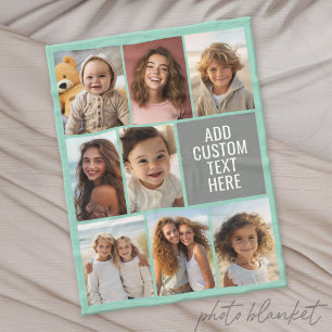 Mint och grått Instagram 8 Foto Collage och Text Fleecefilt