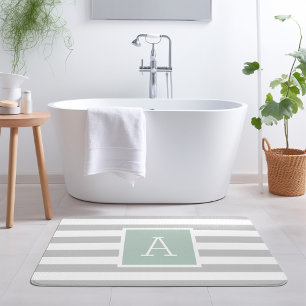 Mint och Grått Rand Monogram Redigerbar Färg Badrumsmatta