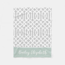 Mint och Grått Trellis Monogram | Redigerbar Färg