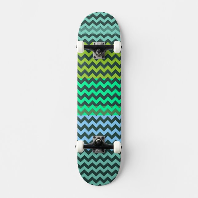 Mint och Grönt Chevron Zigzag Rand Mönster Skateboard Bräda 21,5 Cm (Framsida)