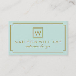 Mint och Guld Art Deco Monogram Visitkort