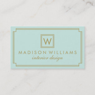 Mint och Guld Art Deco Monogram Visitkort