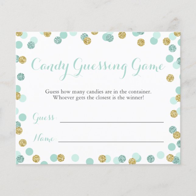Mint och Guld Baby Shower Candy Guessing Game (Framsida)