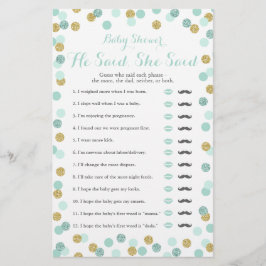 Mint och Guld Baby Shower sa att hon sa att spel