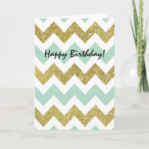 Mint och Guld Chevron Faux Glitter Rand Kort