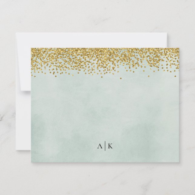 Mint och Guld Confetti Monogrammed Stationery Anteckningskort (Framsida)