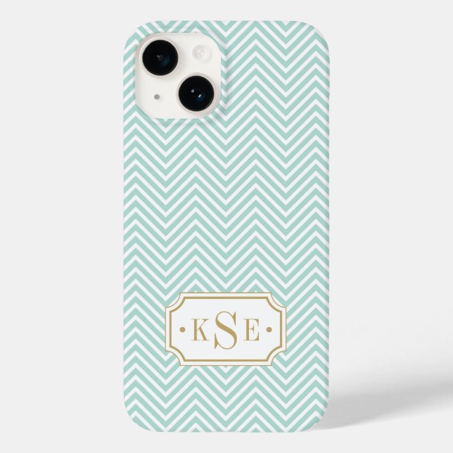 Mint och Guld Elegant Chevron Monogram (Baksida)