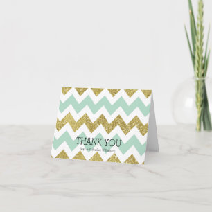 Mint och Guld Faux Glitter Chevron Tack Kort