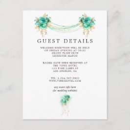 Mint- och guldblommiga ljustillbehör för bröllopsg tilläggskort