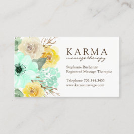 Mint- och gultblommigtvisitkortar tidsbeställning kort